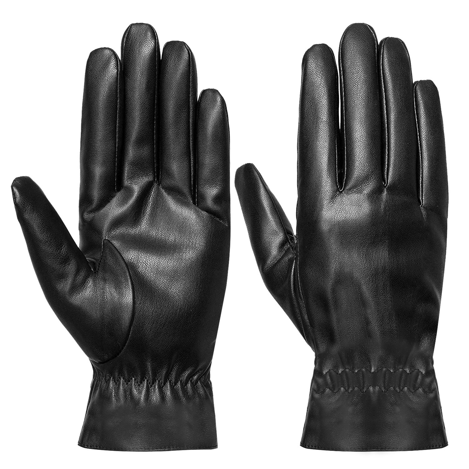 1pair Unisex Black Leather Gloves Winter Warm Windproof High Quality Soft Gloves Outdoor Cycling Skiing Running Motorbike Gloves