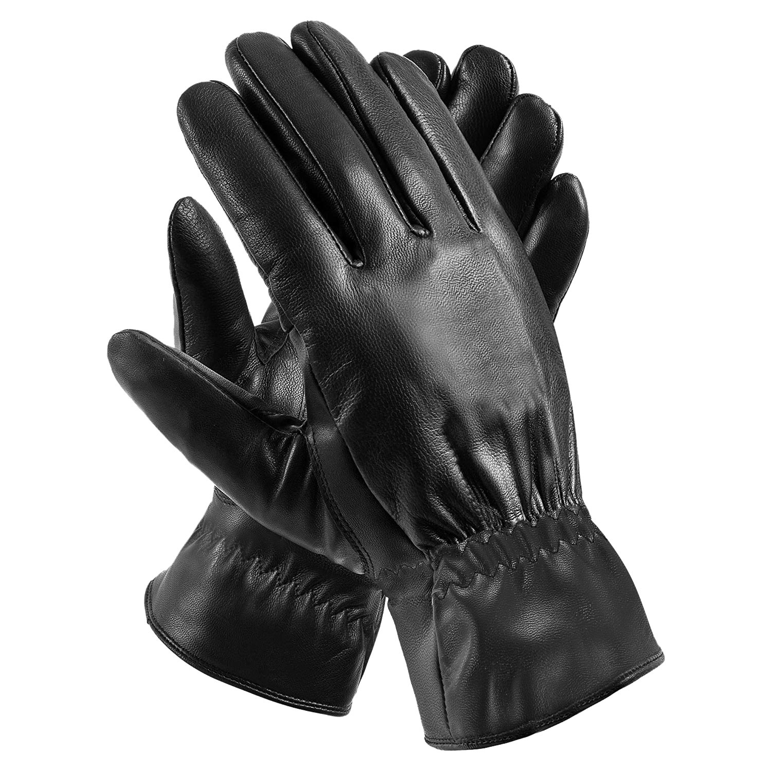 1pair Unisex Black Leather Gloves Winter Warm Windproof High Quality Soft Gloves Outdoor Cycling Skiing Running Motorbike Gloves