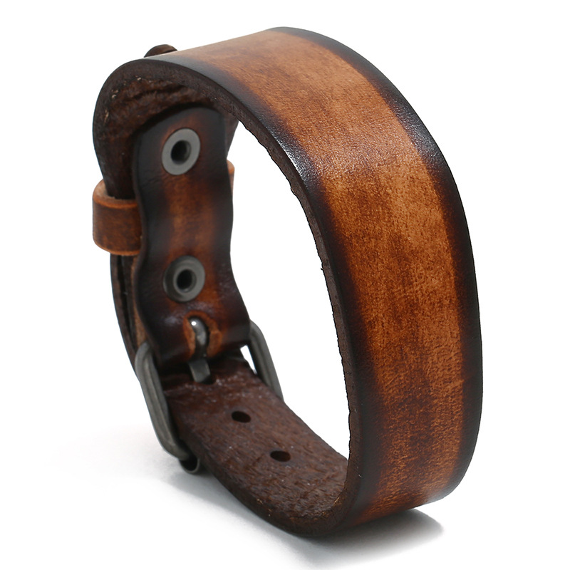 Punk Style Retro Vintage Wrap Buckle Genuine Leather Bracelet Adjustable Men Wide Belt Wristband Bangles Jewelry