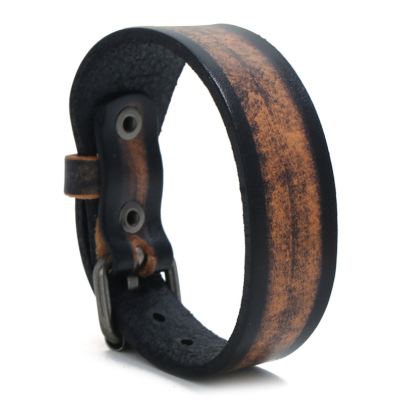 Punk Style Retro Vintage Wrap Buckle Genuine Leather Bracelet Adjustable Men Wide Belt Wristband Bangles Jewelry