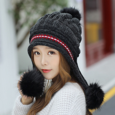 Cozy Knit Fleece-feel Beanie With Ear Flaps & Pompom Warm Winter Hat Perfect For Skiing & Outdoor Activities