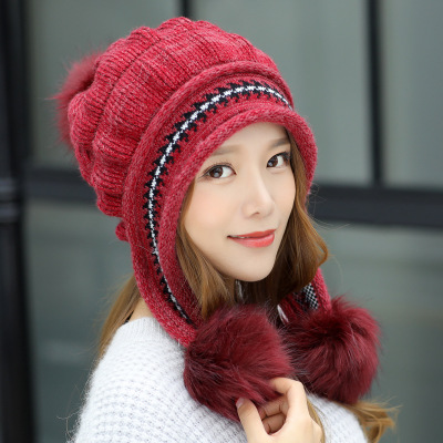 Cozy Knit Fleece-feel Beanie With Ear Flaps & Pompom Warm Winter Hat Perfect For Skiing & Outdoor Activities