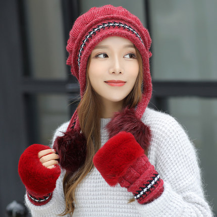 Cozy Knit Fleece-feel Beanie With Ear Flaps & Pompom Warm Winter Hat Perfect For Skiing & Outdoor Activities