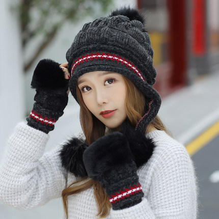 Cozy Knit Fleece-feel Beanie With Ear Flaps & Pompom Warm Winter Hat Perfect For Skiing & Outdoor Activities