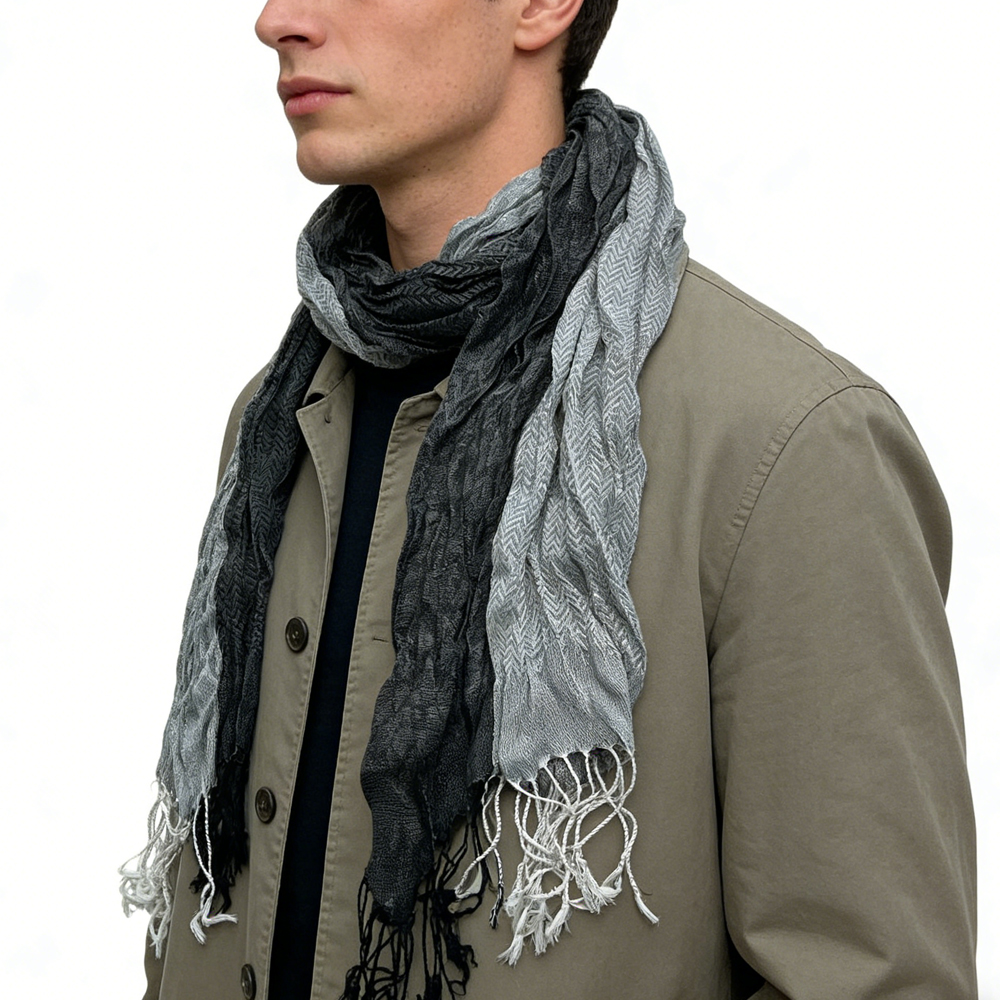 Grey Jacquard Long Scarf