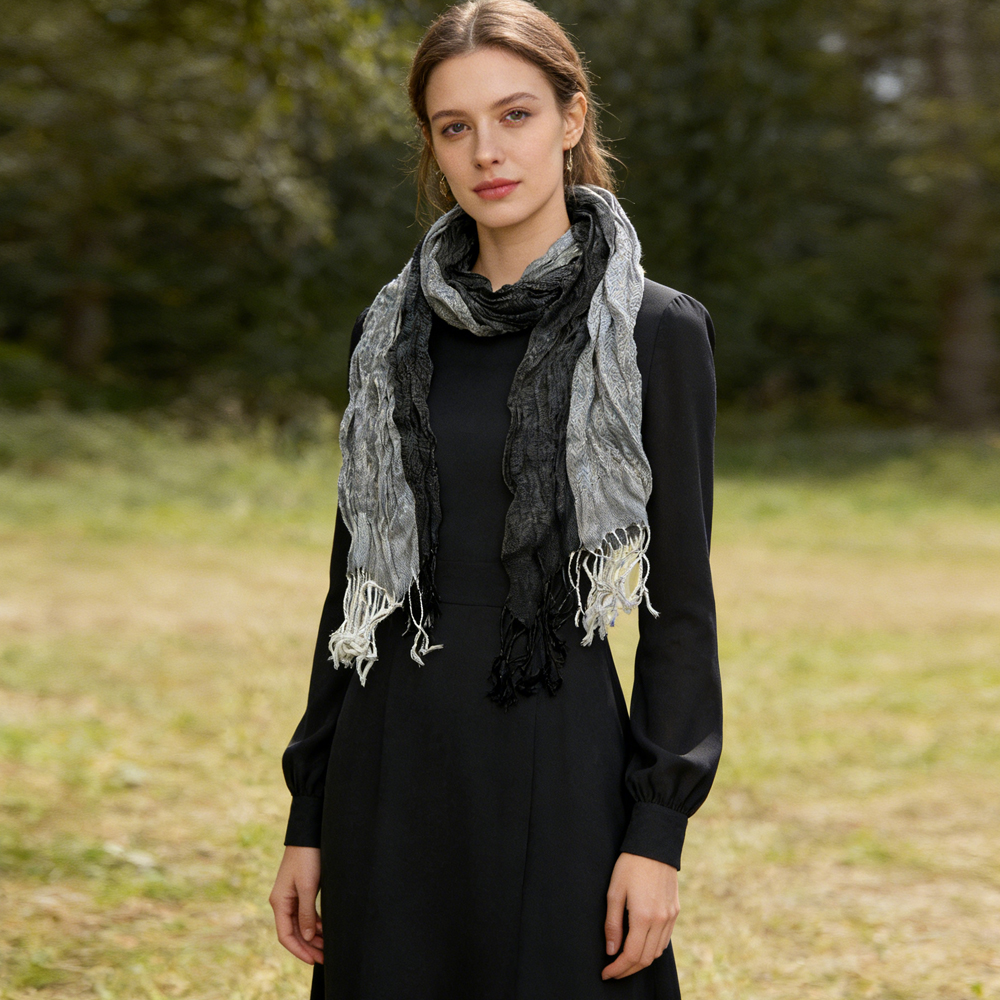 Grey Winter Jacquard Polyester Long Scarf