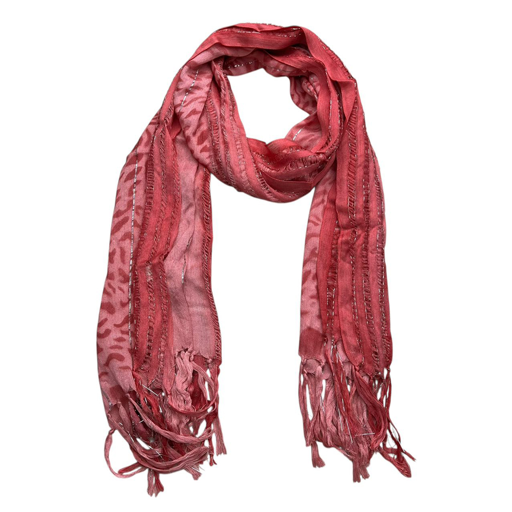 Long Boho Scarf, P Ink Leopard Scarf With Metallic Threads