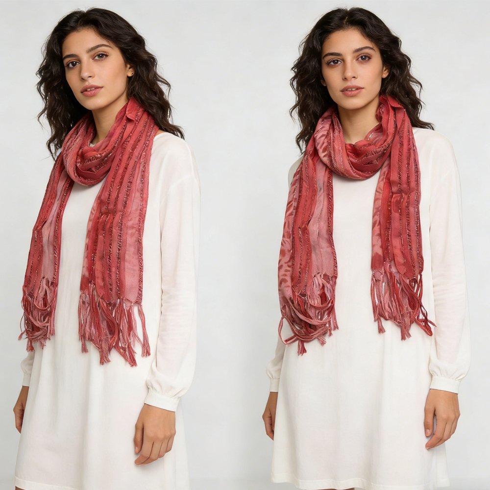 Long Boho Scarf, P Ink Leopard Scarf With Metallic Threads