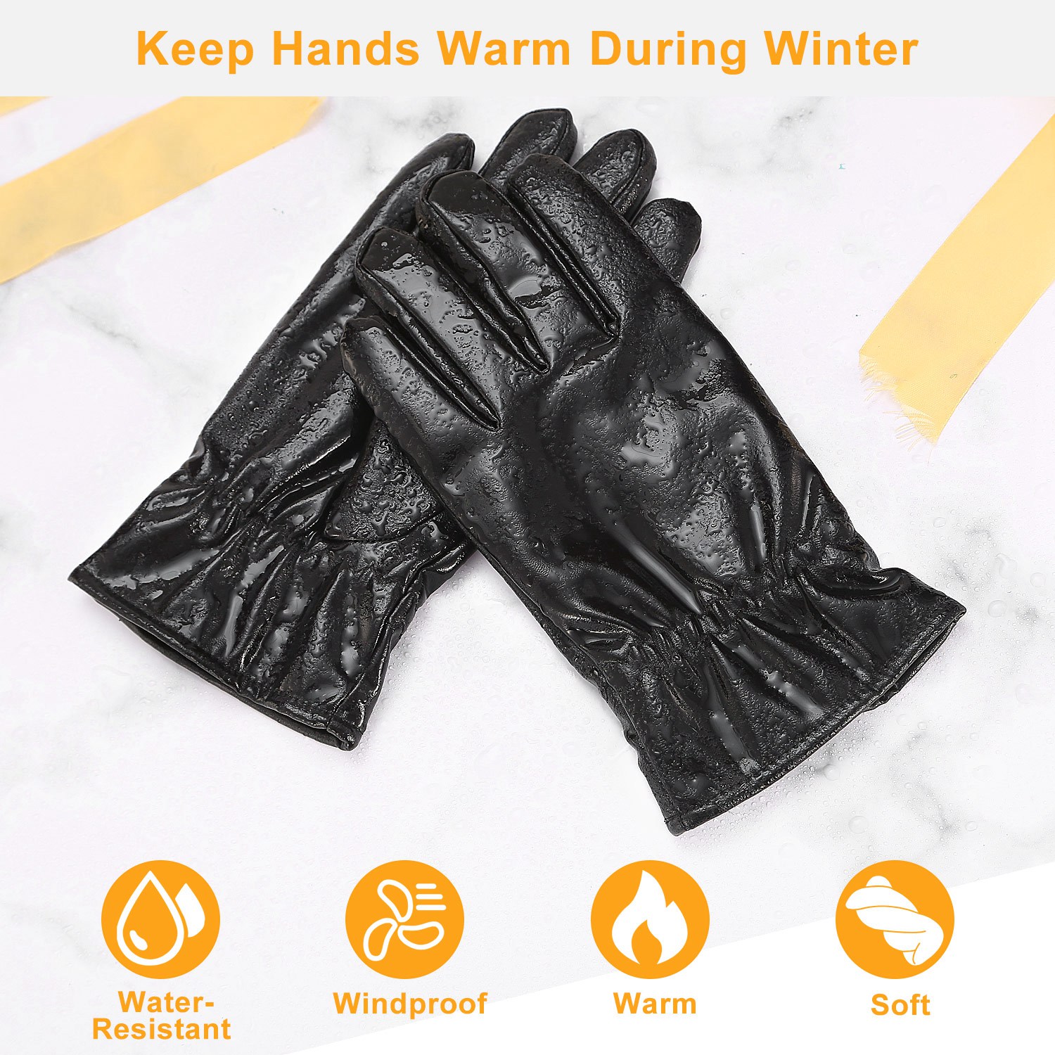 1pair Unisex Black Leather Gloves Winter Warm Windproof High Quality Soft Gloves Outdoor Cycling Skiing Running Motorbike Gloves