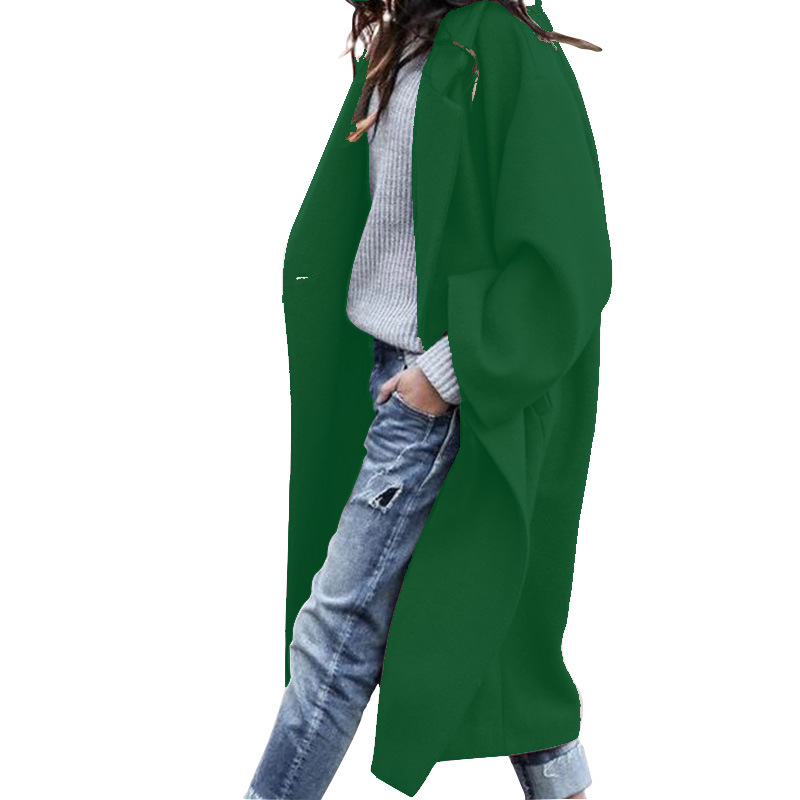 Casual Long Jacket With Pockets Solid Color Single Breasted Lapel Woolen Coat Warm Winter Clothing