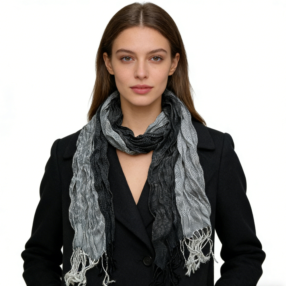 Grey Winter Jacquard Polyester Long Scarf