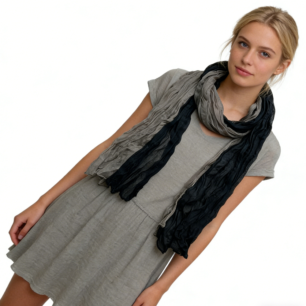 Textured Casual Scarf, Khaki Black Crinkle Scarf