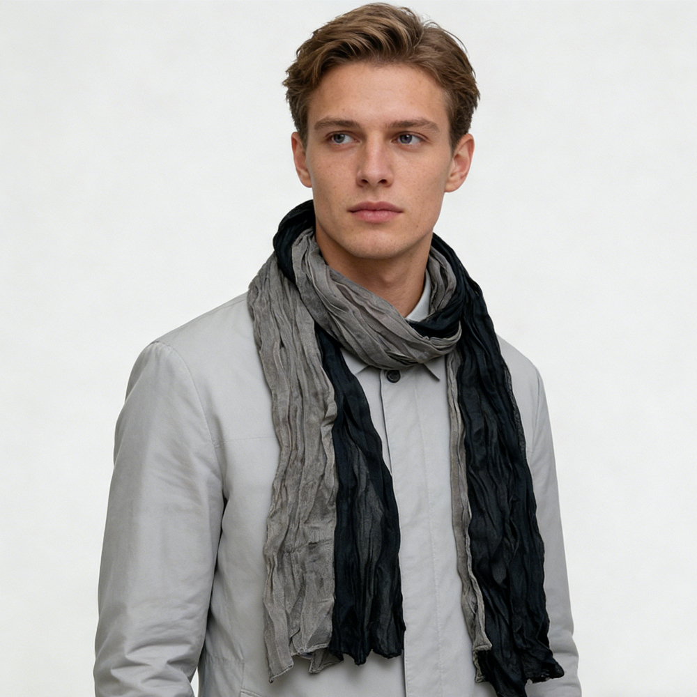 Khaki & Black Crinkle Scarf