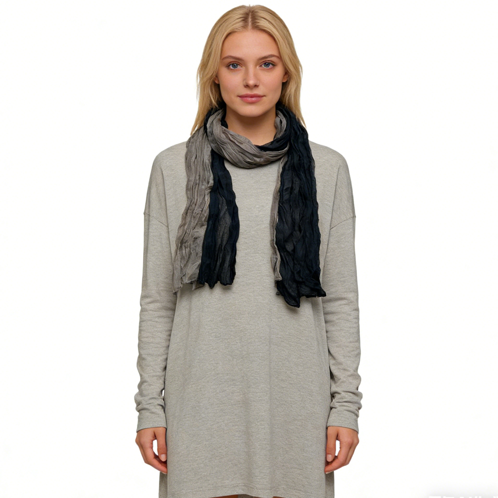 Textured Casual Scarf, Khaki Black Crinkle Scarf
