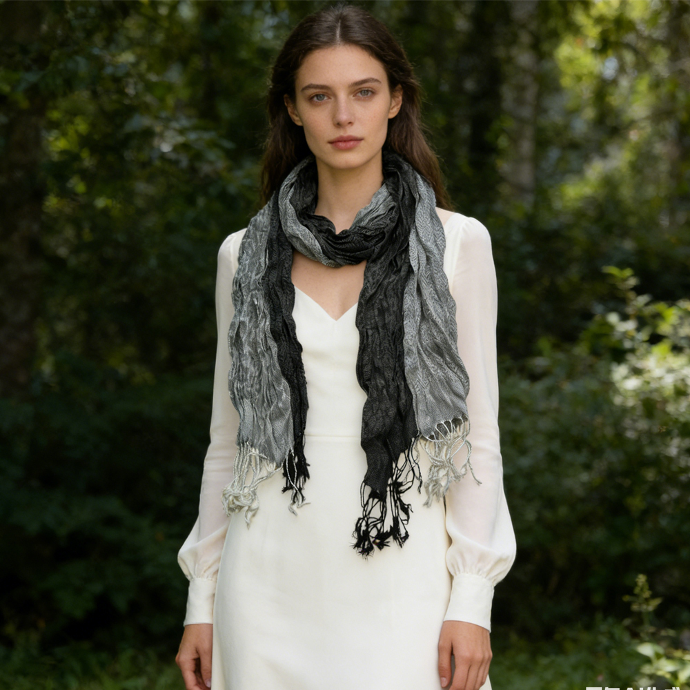 Grey Winter Jacquard Polyester Long Scarf