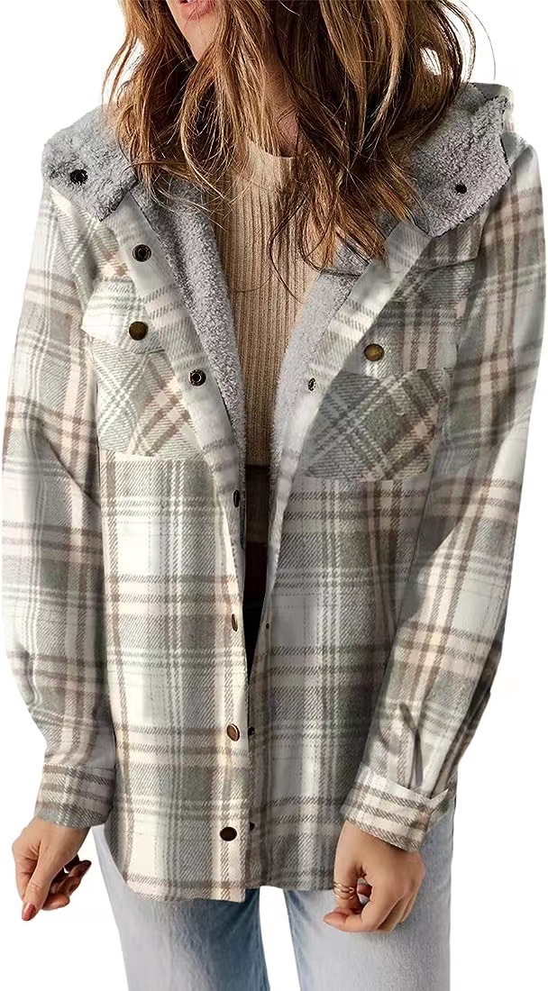 Plaid Hooded Fleece-Lined Coat