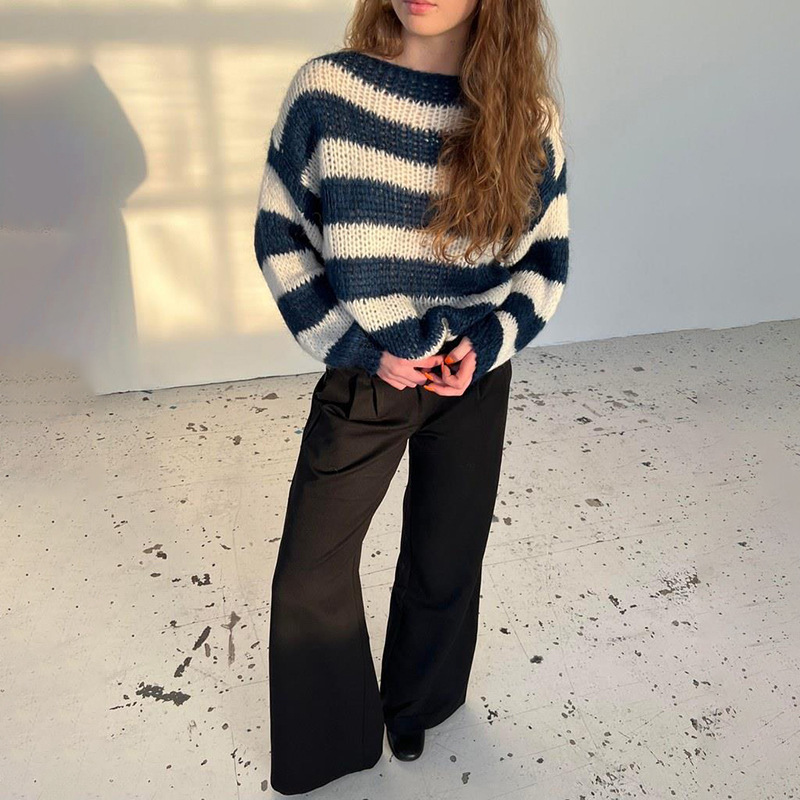 Loose Striped Pullover Sweater Versatile Long-sleeved Knitted Tops Clothing