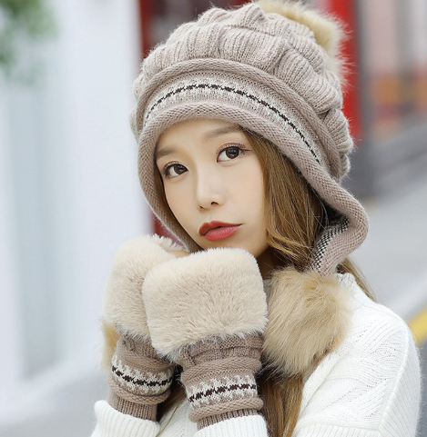 Cozy Knit Fleece-feel Beanie With Ear Flaps & Pompom Warm Winter Hat Perfect For Skiing & Outdoor Activities