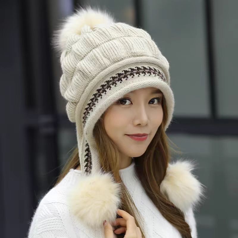 Cozy Knit Fleece-feel Beanie With Ear Flaps & Pompom Warm Winter Hat Perfect For Skiing & Outdoor Activities