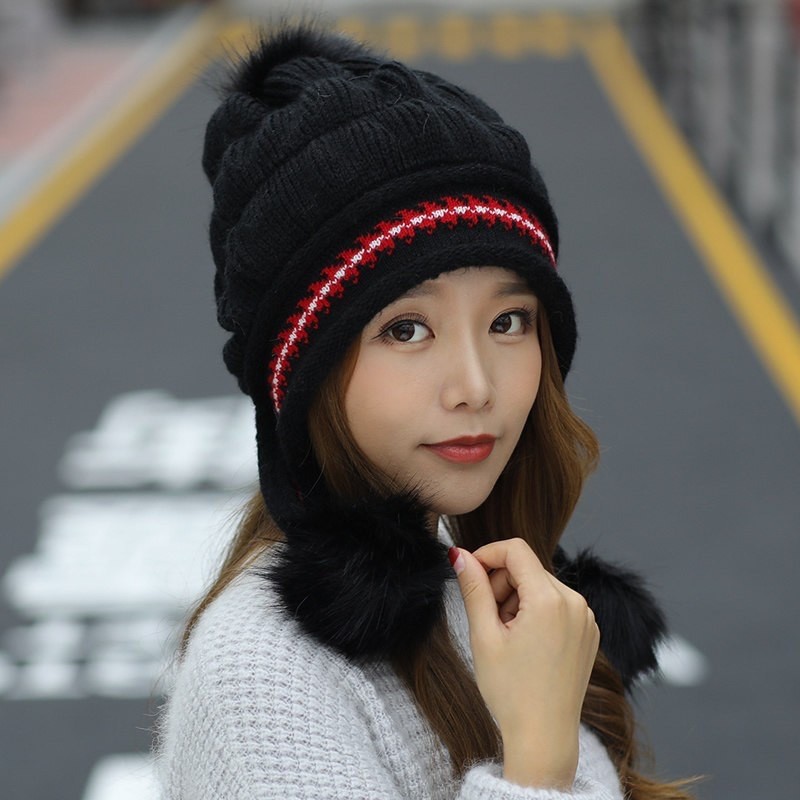 Cozy Knit Fleece-feel Beanie With Ear Flaps & Pompom Warm Winter Hat Perfect For Skiing & Outdoor Activities