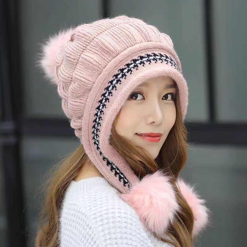Cozy Knit Fleece-feel Beanie With Ear Flaps & Pompom Warm Winter Hat Perfect For Skiing & Outdoor Activities