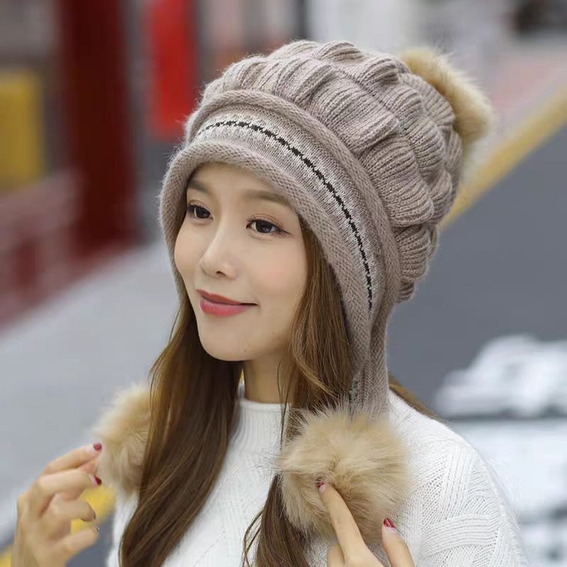 Cozy Knit Fleece-feel Beanie With Ear Flaps & Pompom Warm Winter Hat Perfect For Skiing & Outdoor Activities