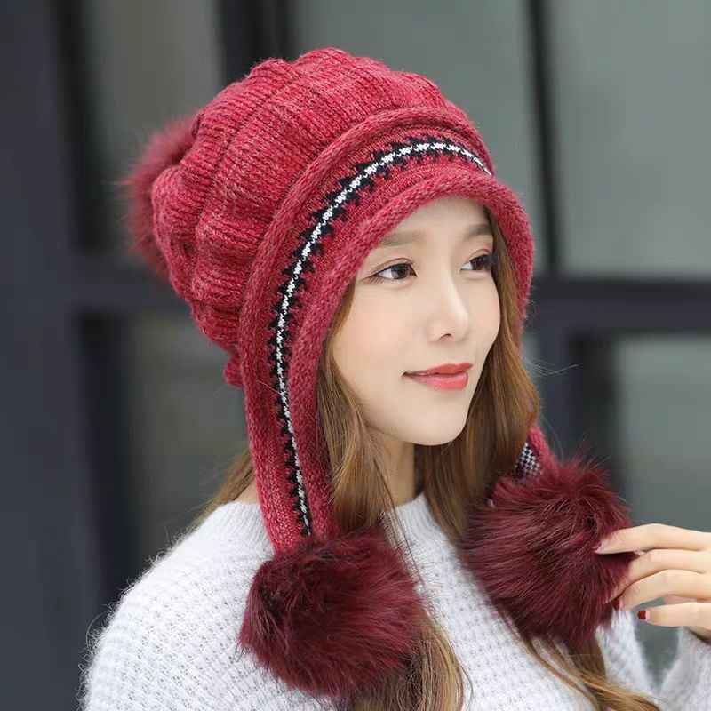 Cozy Knit Fleece-feel Beanie With Ear Flaps & Pompom Warm Winter Hat Perfect For Skiing & Outdoor Activities